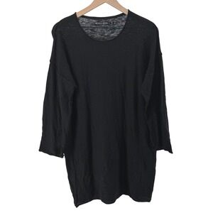 Gudrun Sjoden Tunic Women Small Black Linen Organic Cotton Knit Lagenlook